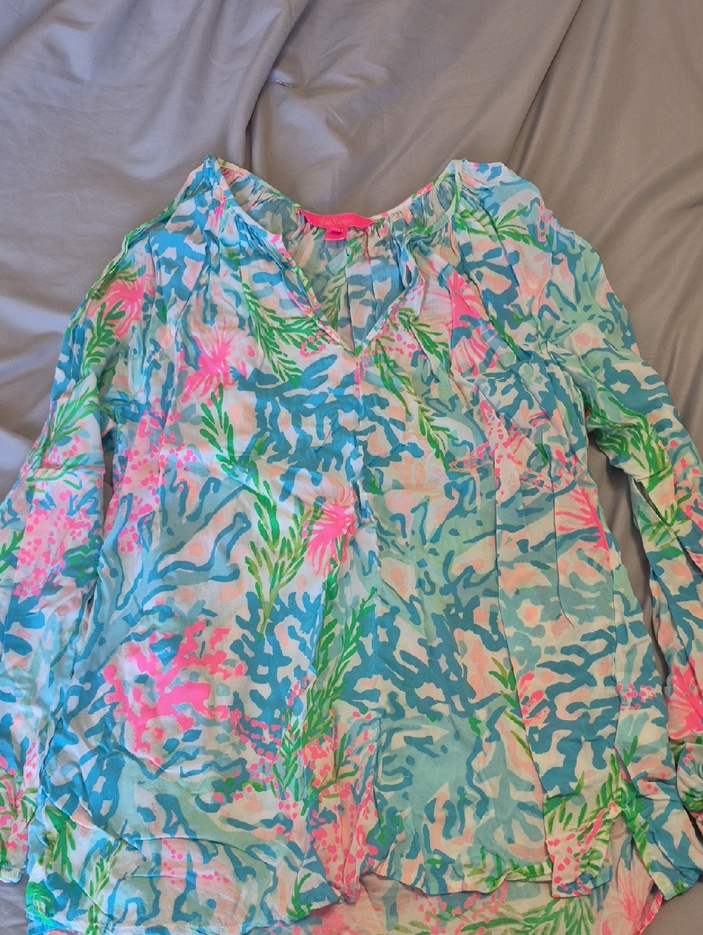 Lilly Pulitzer Floral Print Blouse - Pink, Blue & Green Size Medium